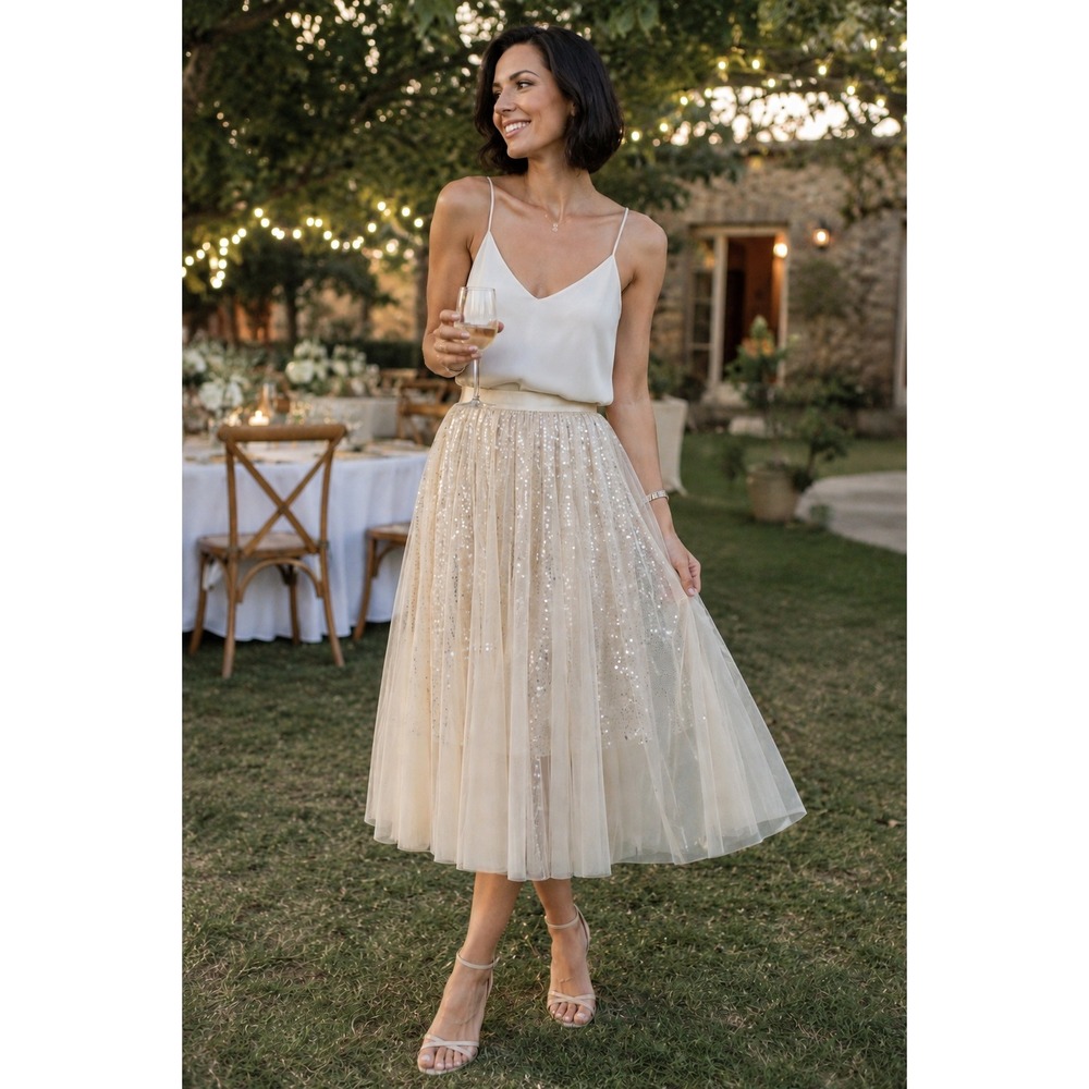 Etern Sequin Tulle Midi Skirt Women XS Like New